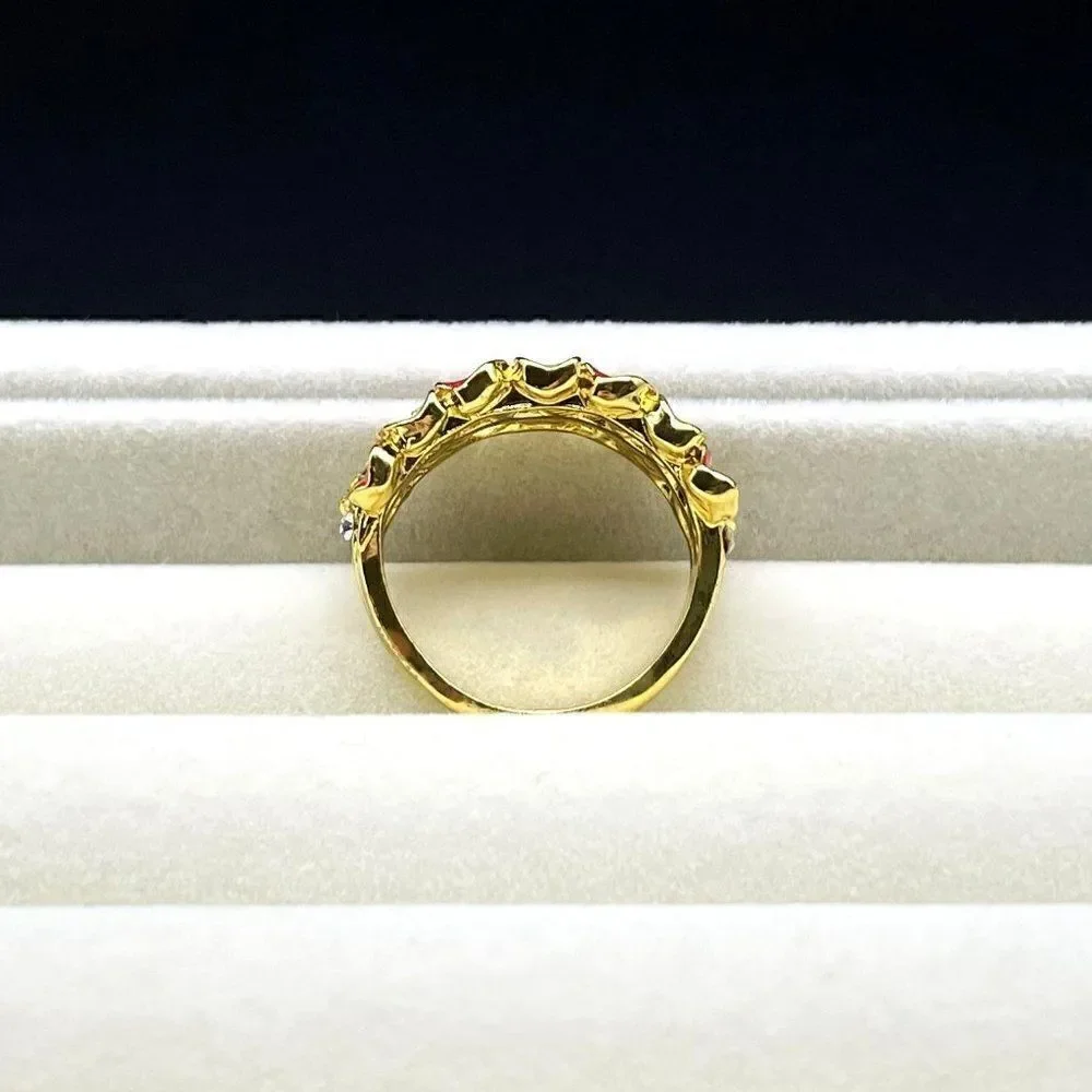 Yellow Gold with Citrine and Diamond Crystal Enamel Leaf and Flower Ring Size 6